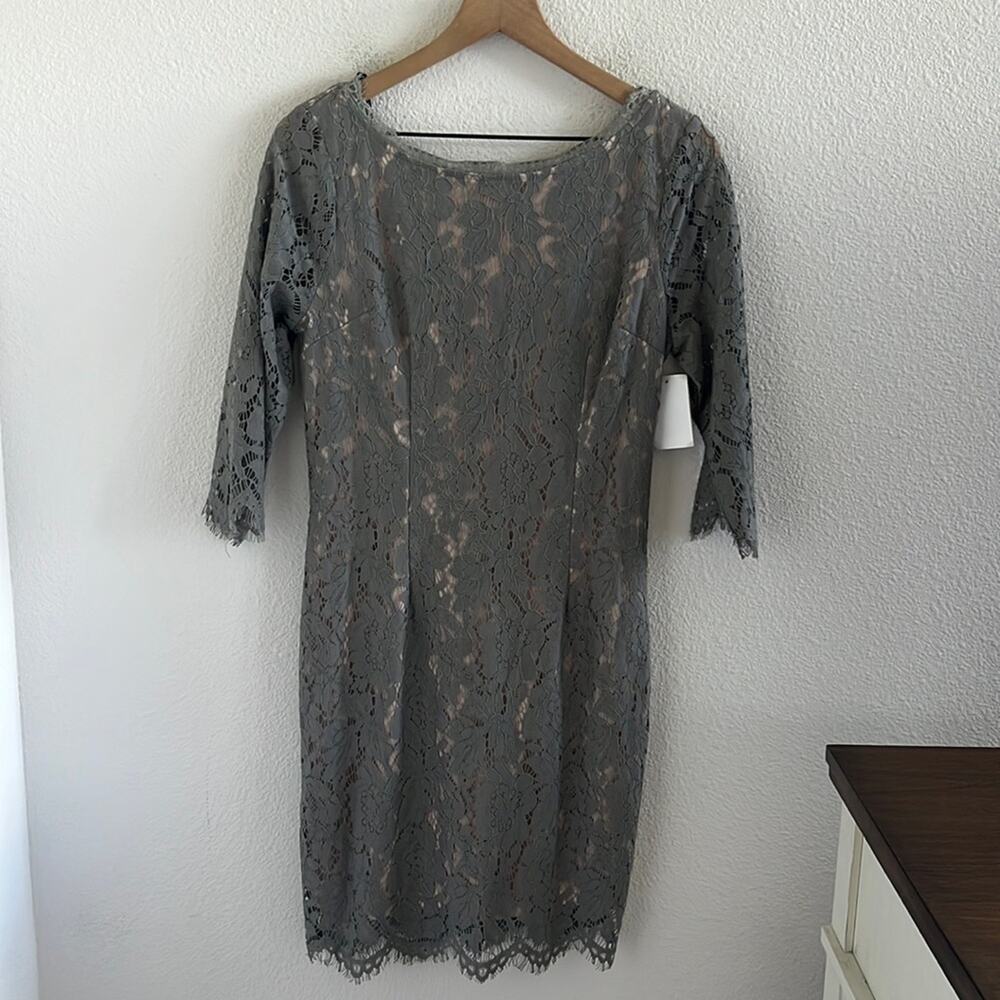 NWT Nordstrom Soieblu Gray Lace Modest Dress Mother of the Bride Wedding Event L